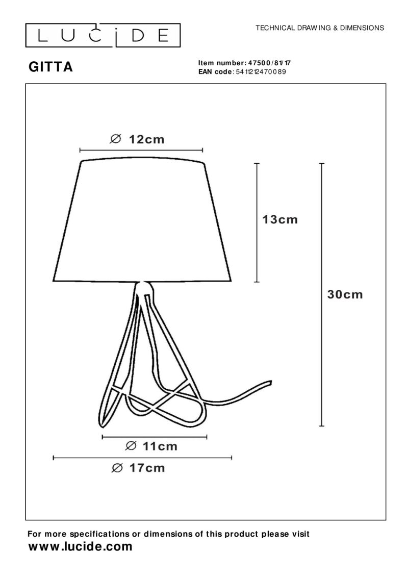 Lucide GITTA - Stolná lampa - Ø 17 cm - 1xE14 - Meď